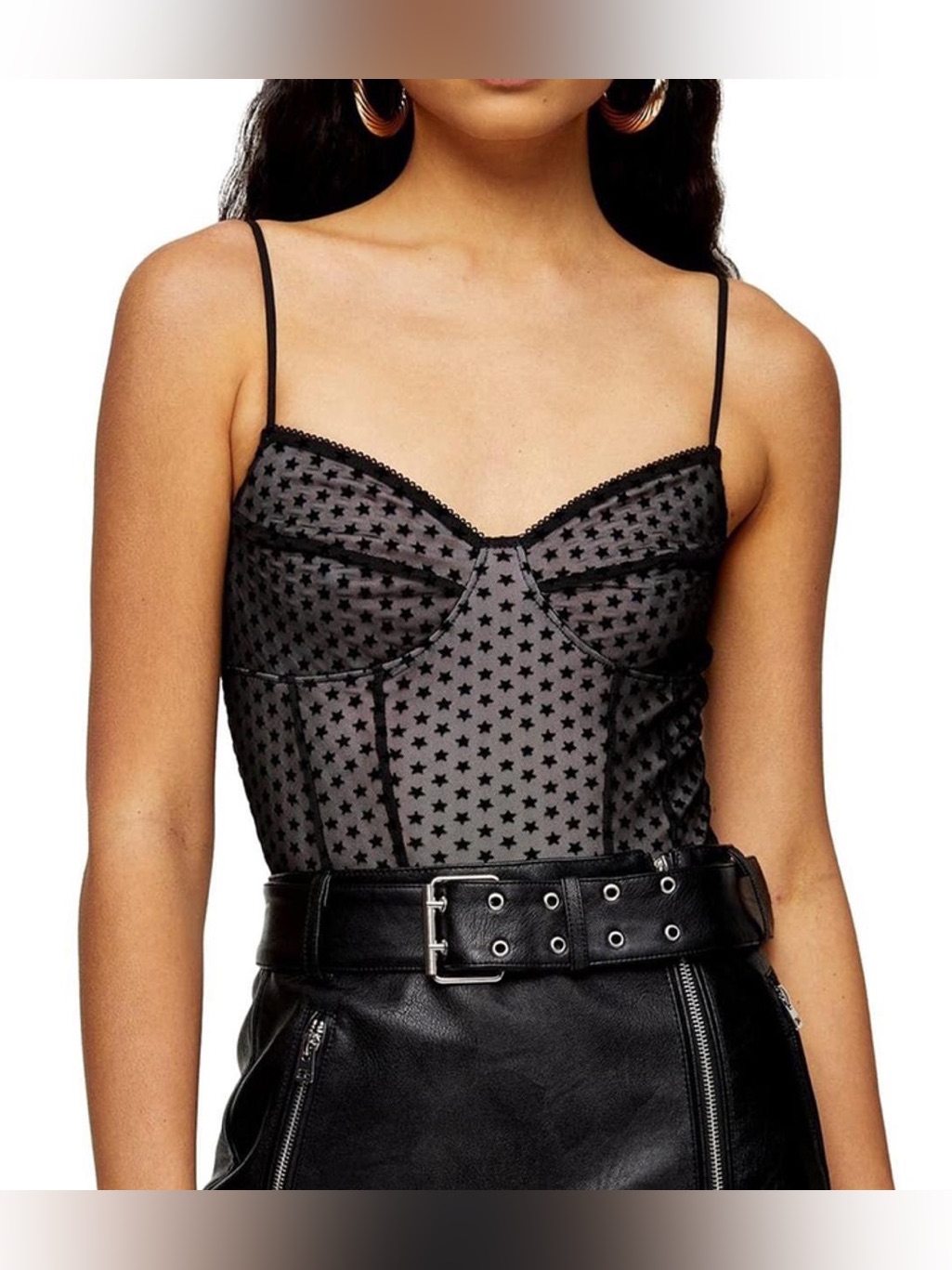 Topshop Black Mesh Star-Print Bodysuit
